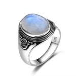 Vintage Moonstone Rings Lady 925 Silver Jewelry For Retro Party