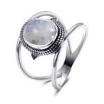 Vintage Rings Silver Luxury Natural Rainbow Moonstone Rings
