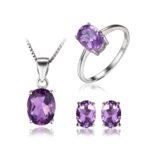 Amethyst Jewelry Set For Women Ring Pendant Earrings