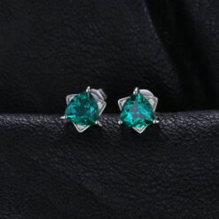 Emerald Silver Stud Earrings 145-03
