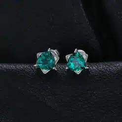 Emerald Silver Stud Earrings 145-03