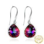 Silver Dangle Earrings Natural Rainbow Fire Mystic Quartz