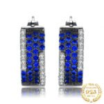 Blue Spinel Earrings Silver Hoop Earrings for Woman