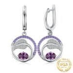 Leaf Earrings Created Alexandrite Sapphire Purple Gemstone