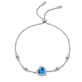 Blue Moissanite Bracelet Heart 1 Carat Sterling Silver