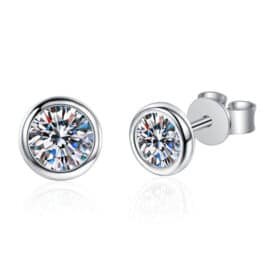 Earrings Studs Silver Round Cut Moissanite