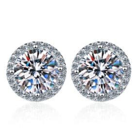 Halo Earrings Moissanite Sterling Silver