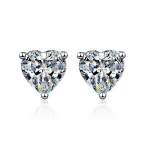 Heart Earrings Moissanite Silver Studs