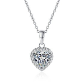 Heart Pendant Necklace Silver Chain Moissanite Jewelry