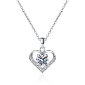 Heart Shaped Necklace Moissanite Pendant Silver Chain