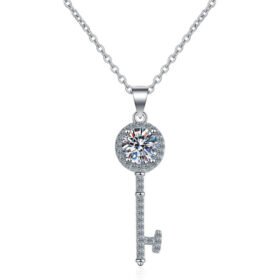 Key Pendant Necklace With Moissanite Silver Chain