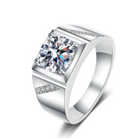 Mens Moissanite Rings Silver Wedding Bands
