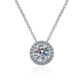 Moissanite Pendant Necklace With Silver Chain