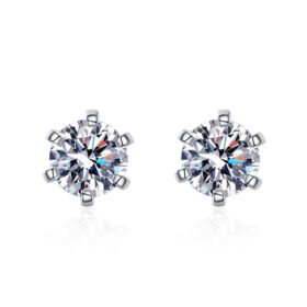 Moissanite Studs Six Prong Sterling Silver