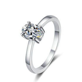 Oval Engagement Rings Four Prong Moissanite Silver