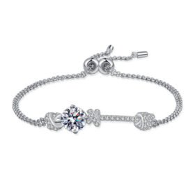Silver Bracelet For Women 2 Carat Moissanite Double Chain