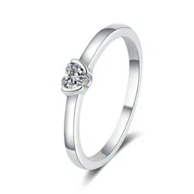 Silver Heart Ring With Moissanite For Women