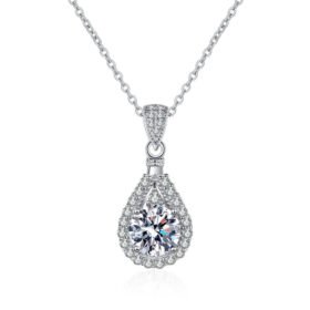 Water Drop Necklace Moissanite Pendant Silver Chain