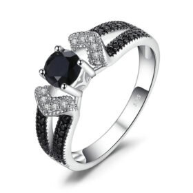 Black Spinel Ring 925 Sterling Silver Engagement Band