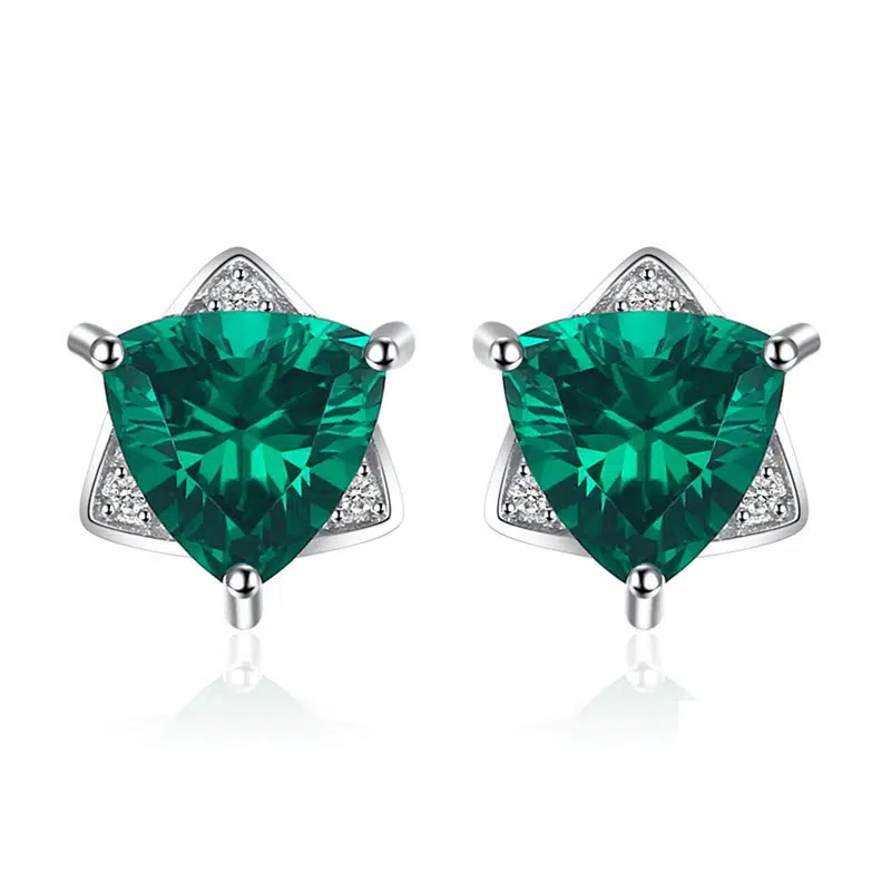 Emerald Silver Stud Earrings 145-01