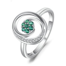 Green Gemstone Ring Simulated Nano Emerald Women Jewelry