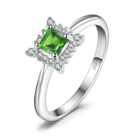 Halo Rings Natural Chrome Diopside Women Gemstone Jewelry