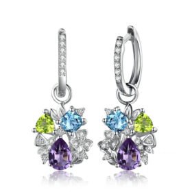 Amethyst Earrings Silver Flower Dangle Drop Earrings