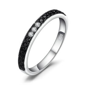 Black Gemstone Ring 925 Sterling Silver Engagement Band