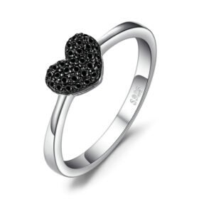 Black Heart Ring Natural Spinel Silver Fashion Jewelry