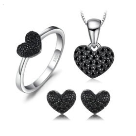 Black Spinel Jewelry Ring Pendant Necklace Three Pcs Set