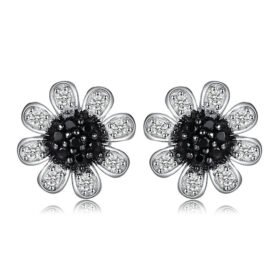 Black Stud Earrings Spinel Flower Sterling Silver Gift