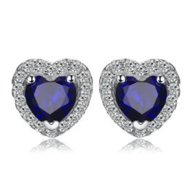 Blue Stone Earrings Love Heart Created Sapphire Studs