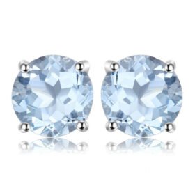 Blue Topaz Stud Earrings 925 Sterling Silver For Women