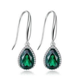 Emerald Drop Earrings Sterling Silver for Women