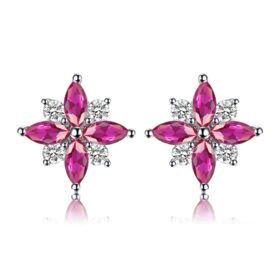 Flower Earrings Created Ruby 925 Sterling Silver Studs