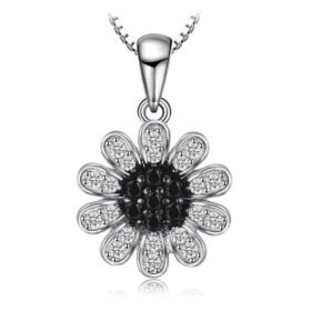 Flower Pendant Necklace With Natural Black Spinel