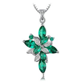 Flower Stone Necklace Created Emerald Pendant No Chain
