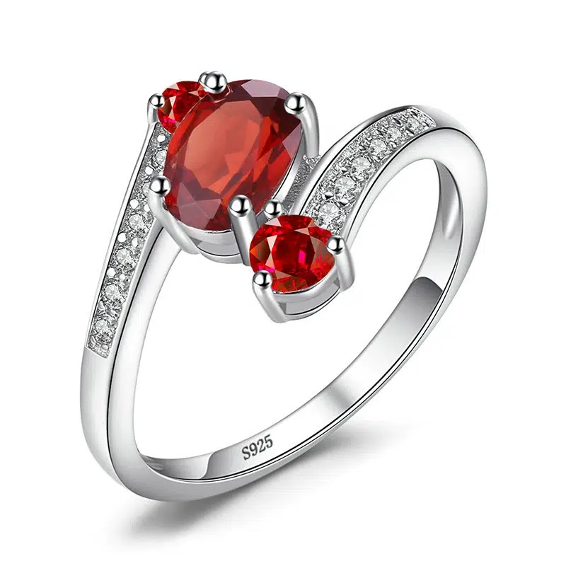 garnet silver ring -09001