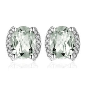 Green Amethyst Earrings Oval Cut 925 Sterling Silver