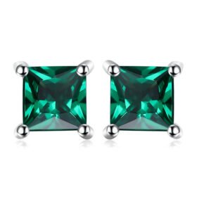 Green Silver Earrings Square Lab Emerald Silver Studs