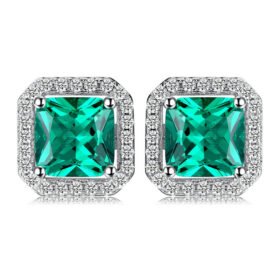 Lab Grown Emerald Earrings Silver Stud Earrings for Women
