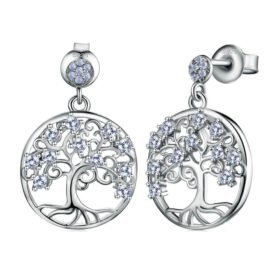 Life Tree Earrings Created Blue Spinel Sterling Silver