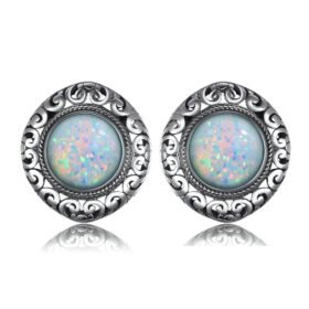 Opal Earrings Vintage Cabochon Sterling Silver Studs