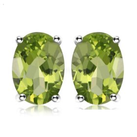 Peridot Earrings Silver Oval Cut Green Studs