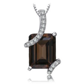 Smoky Quartz Necklace Emerald Cut Silver Pendant No Chain