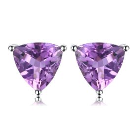 Stone Jewelry Triangle Genuine Purple Amethyst Stud Earrings