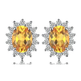 Yellow Earrings Natural Citrine Sterling Silver Halo Earrings