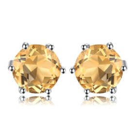 Yellow Stone Earrings Natural Citrine Sterling Silver Studs